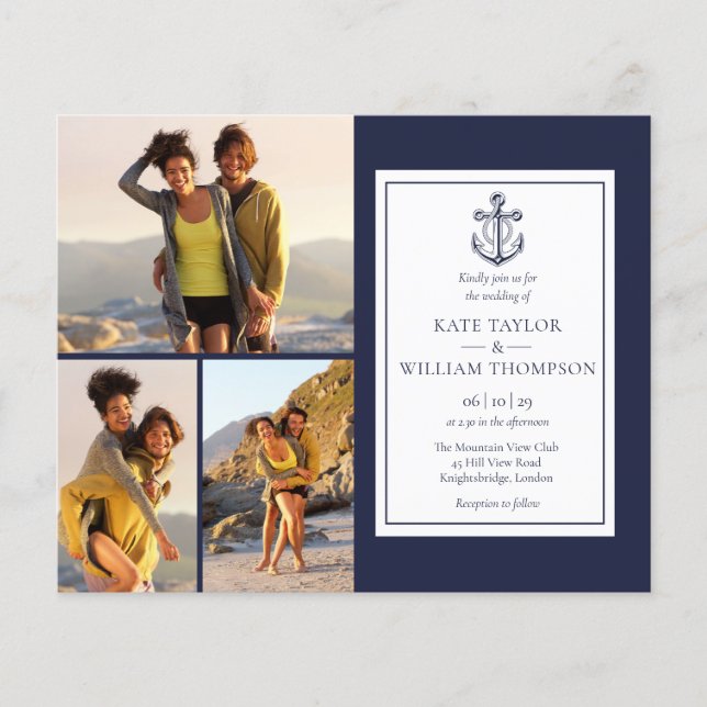 Papier Budget Marine Blue 4 Photos Mariage nautique Invit (Devant)