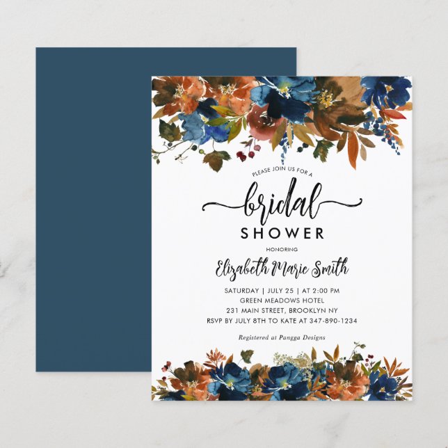 Papier Budget Marine Blue Brown Floral Automne Fête des m (Devant / Derrière)