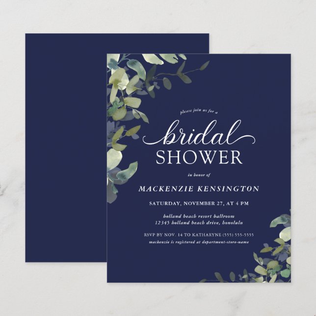 Papier Budget Marine Blue Eucalyptus Fête des mariées (Devant / Derrière)