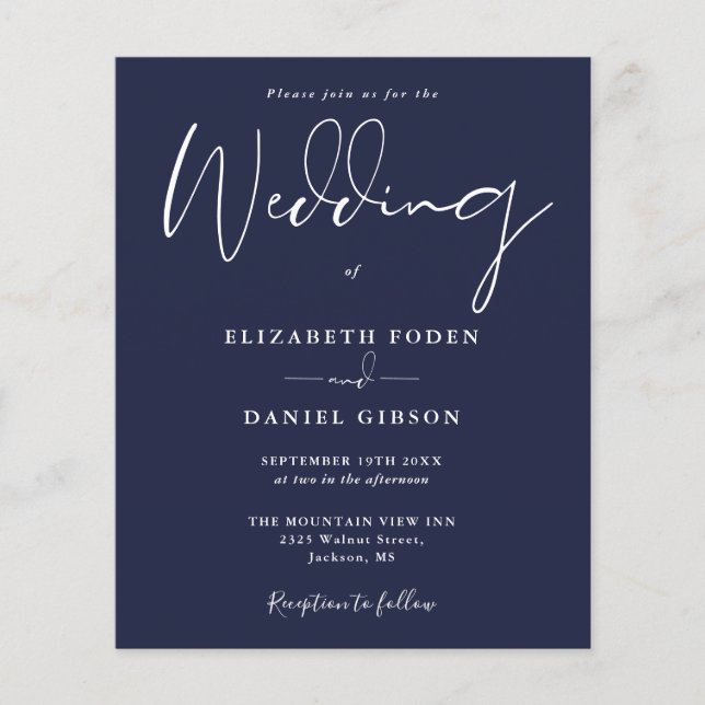 Papier Budget Marine Blue Faire-part de mariage (Devant)