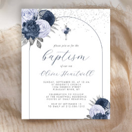 Papier Budget Marine Blue Floral Arch Cross Boys Baptême