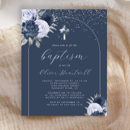 Papier Budget Marine Blue Floral Arch Cross Boys Baptême