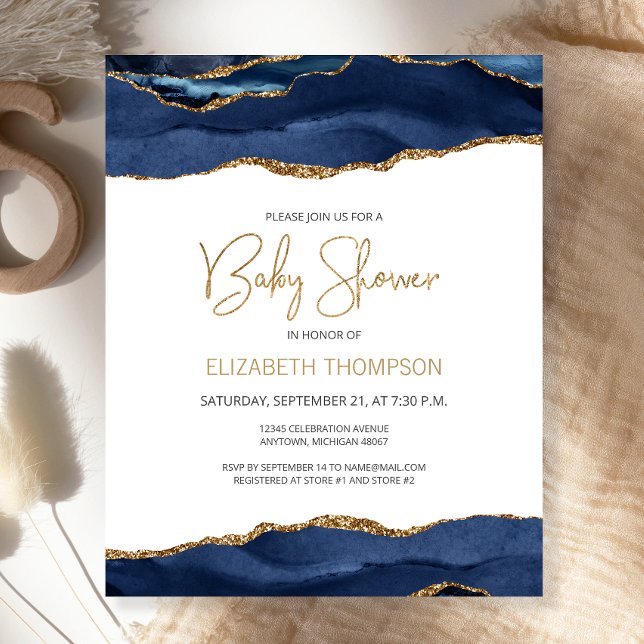Papier Budget Marine Blue Gold Agate Baby shower Invitati (Créateur téléchargé)