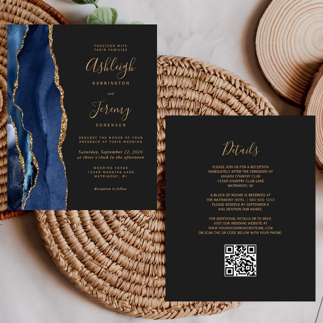Papier Budget Marine Blue Gold Dark QR Code Mariage Invit (Créateur téléchargé)