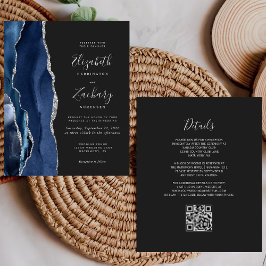 Papier Budget Marine Blue Silver Agate Dark QR Code Maria