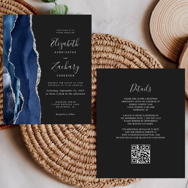 Papier Budget Marine Blue Silver Agate Dark QR Code Maria (Créateur téléchargé)