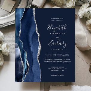 Papier Budget Marine Blue Silver Agate Mariage