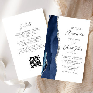Papier Budget Marine Blue Silver Agate QR Code Mariage