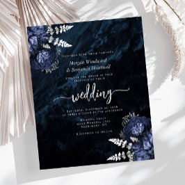 Papier Budget Marine Blue Silver Floral Wedding Invitatio