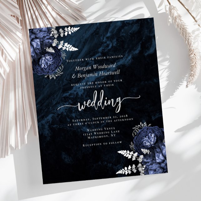 Papier Budget Marine Blue Silver Floral Wedding Invitatio (Créateur téléchargé)