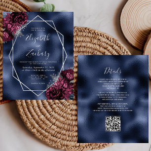 Papier Budget Marine Burgundy Argent Floral QR Code Maria