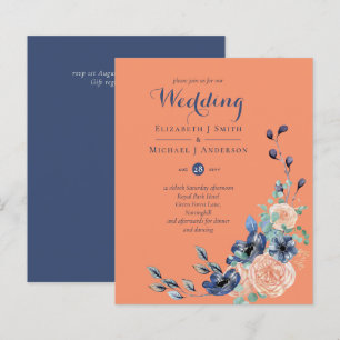 Papier Budget Marine Corail bleu Corail Floral Mariage In