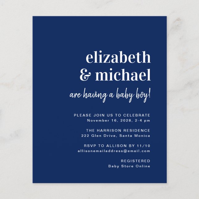 Papier Budget Marine Couples Baby Boy Shower Invitation (Devant)