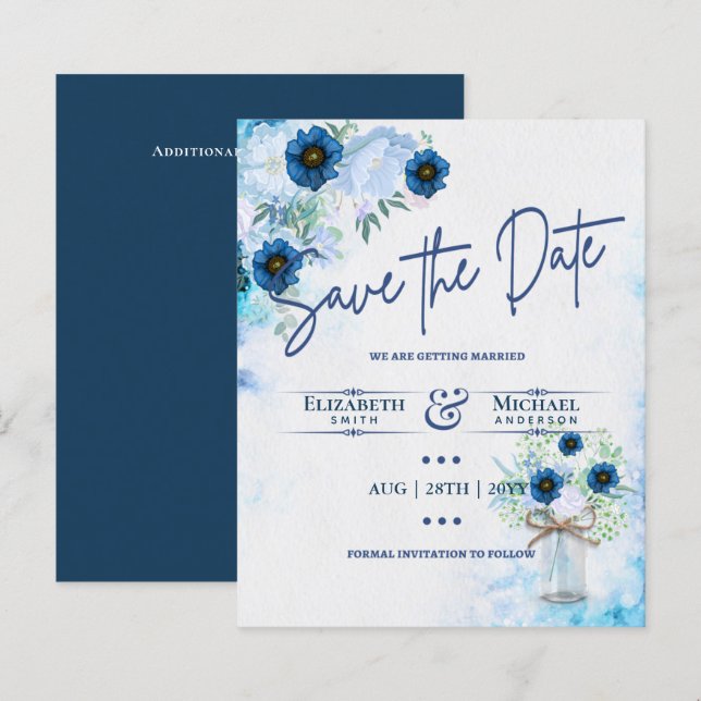 Papier Budget Marine Dusty Blue Floral Rustic Mariage (Devant / Derrière)
