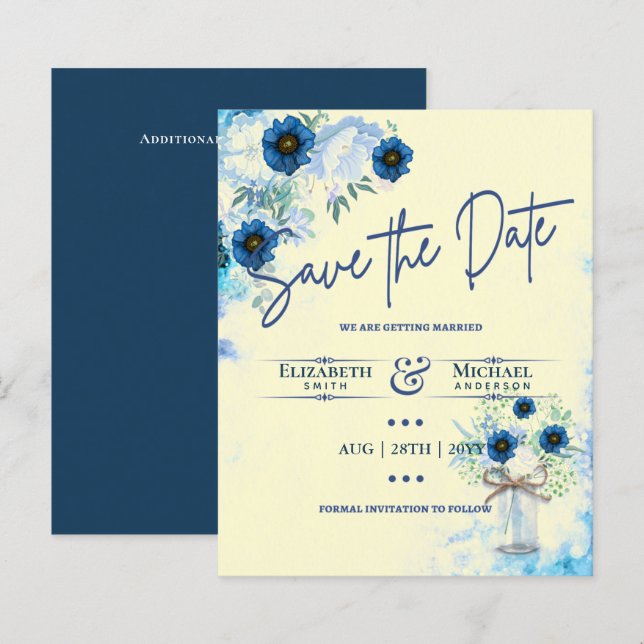 Papier Budget Marine Dusty Blue Floral Rustic Mariage (Devant / Derrière)