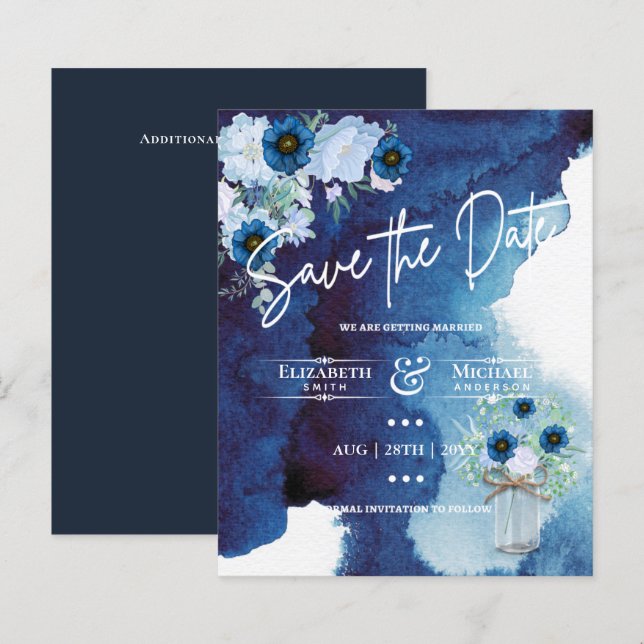 Papier Budget Marine Dusty Blue Floral Rustic Mariage (Devant / Derrière)