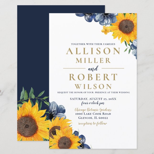 Papier Budget Marine Faire-part de mariage de tournesol (Devant / Derrière)