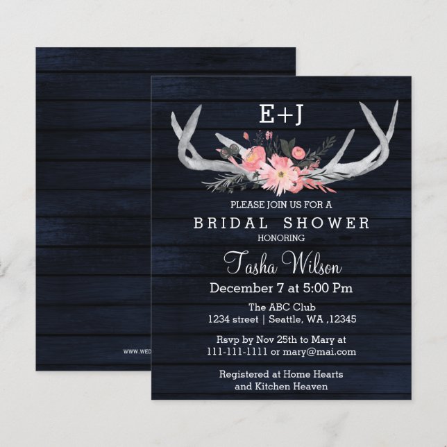 Papier Budget Marine Floral Antler nuptiale douche Invita (Devant / Derrière)