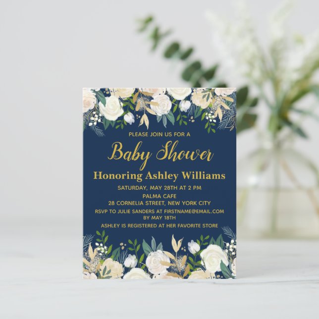Papier Budget Marine Gold Green Baby shower Invitation (Debout devant)