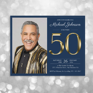 Papier Budget Marine Gold Photo 50th Birthday Invitation