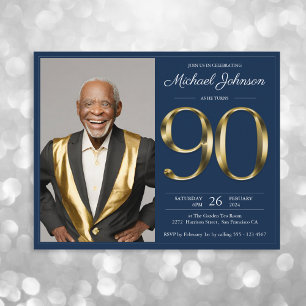 Papier Budget Marine Gold Photo 90th Birthday Invitation