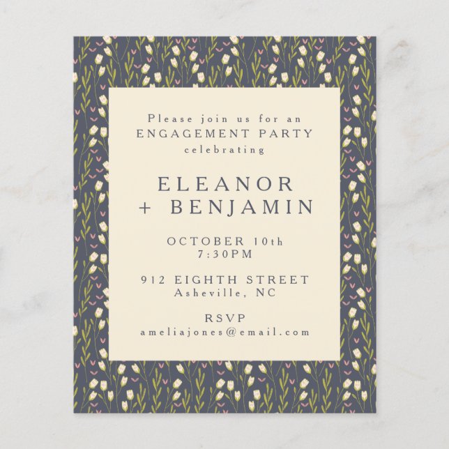 Papier Budget Marine Jardin Floral Engagement Invitation (Devant)