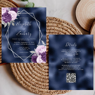 Papier Budget Marine Lilac Silver Floral QR Code Mariage