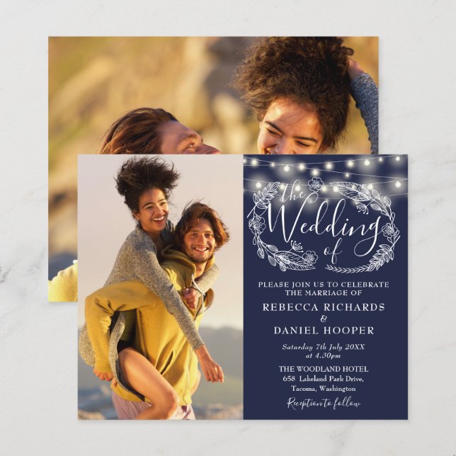 Papier Budget Marine Lumières Bleues 2 Photo Mariage Invi (Devant / Derrière)