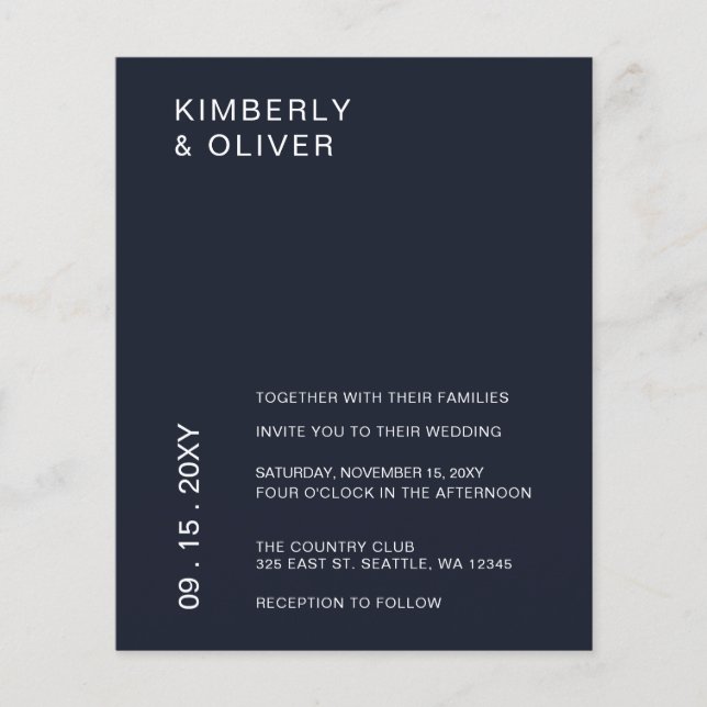 Papier Budget Marine Moderne Faire-part de mariage (Devant)