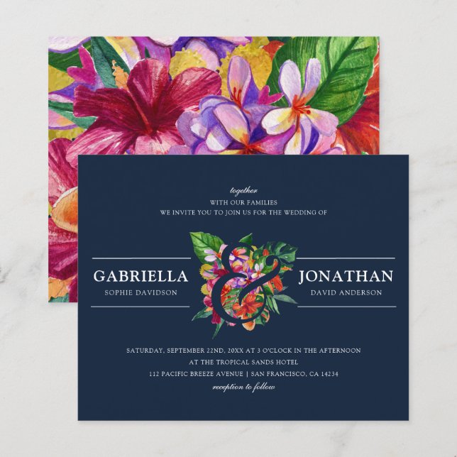 Papier Budget Marine Moderne Mariage de bouquet tropical (Devant / Derrière)