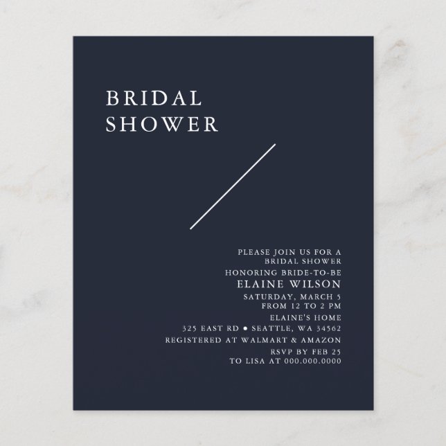 Papier Budget Marine moderne nuptiale douche Invitation (Devant)