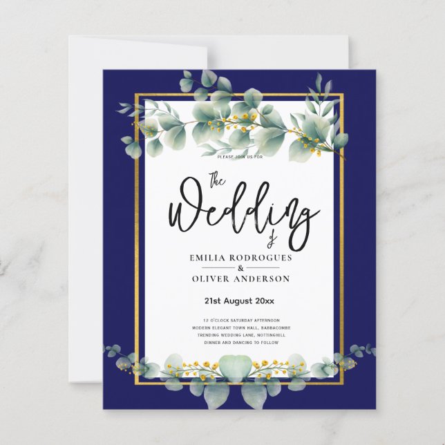 Papier BUDGET MARINE OR Eucalyptus Mariage Inviter QR COD (Devant)