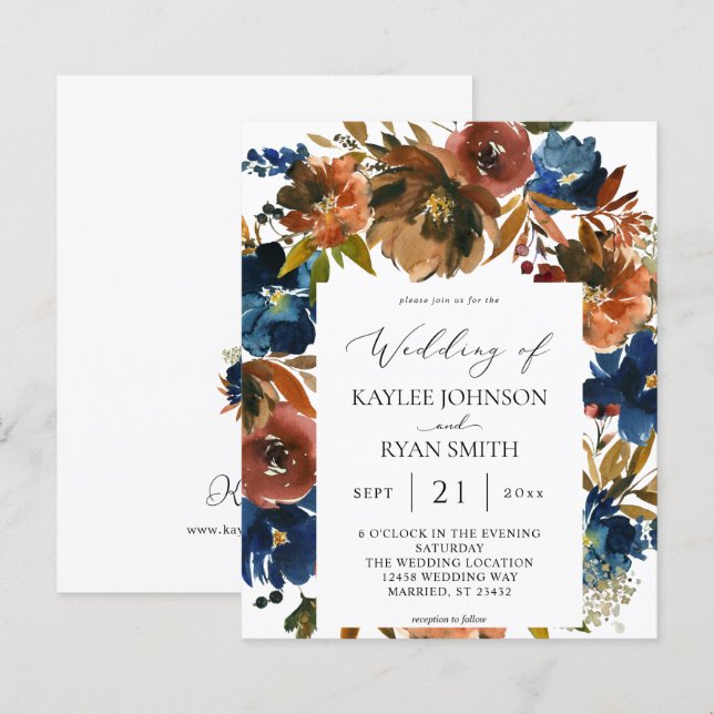 Papier Budget Marine, Orange et Brown Floral 2 Mariage Pa (Devant / Derrière)
