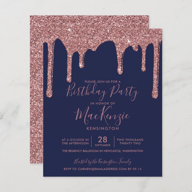 Papier BUDGET Marine Rose bleu Parties scintillant d'or D (Devant / Derrière)