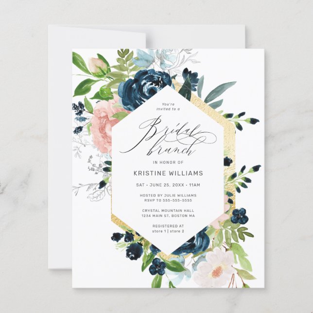 Papier Budget Marine Rose rose bleu Rose Floral Bridal Br (Devant)