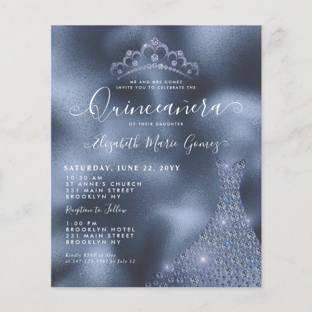 Papier Budget Marine Royal Blue Diamond Tiara Quinceanera (Devant)