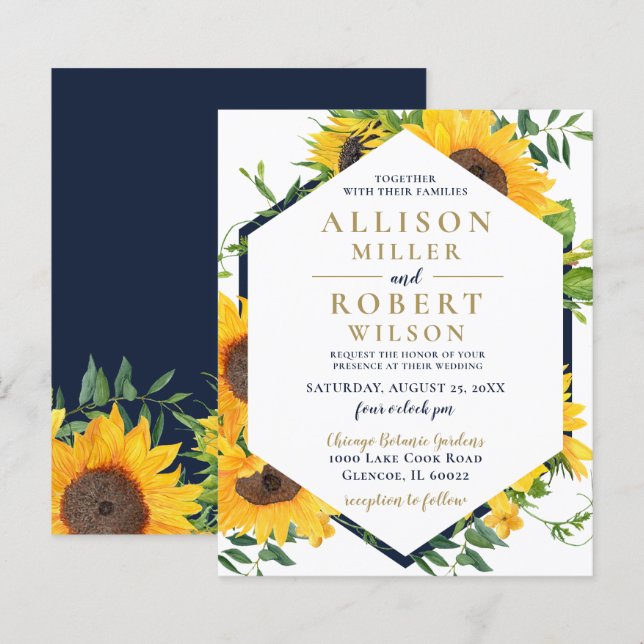 Papier Budget Marine Tournesol Faire-part de mariage rust (Devant / Derrière)