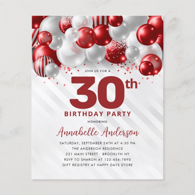 Papier Budget Maroon Rouge argent ballons Parties scintil (Devant)