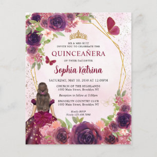 Papier Budget Maroon Rouge or Floral Princesse Quinceañer