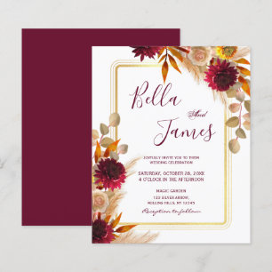 Papier Budget Marsala Red Floral Faire-part de mariage
