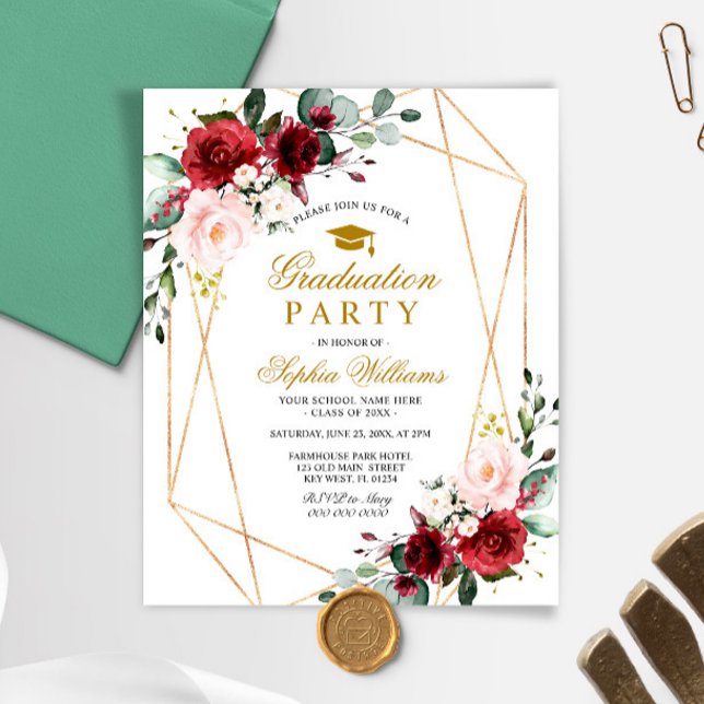 Papier Budget Marsala Rose Graduation Party Invitation (Créateur téléchargé)