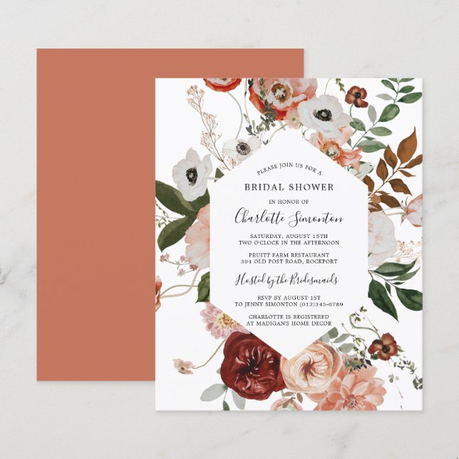 Papier Budget Marsala rose nuptiale douche Invitation (Devant / Derrière)