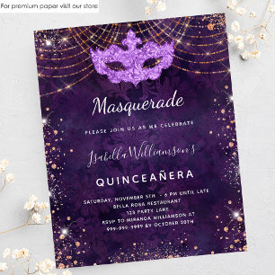 Papier Budget mascarade Quinceanera violet or rose