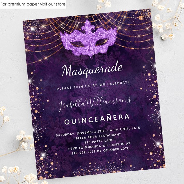 Papier Budget mascarade Quinceanera violet or rose (Créateur téléchargé)