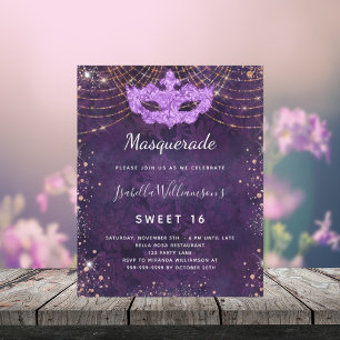 Papier Budget mascarade violet rose or Sweet 16