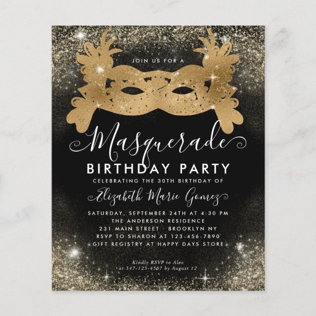 Papier Budget Masquerade Black Gold Glam Parties scintill (Devant)