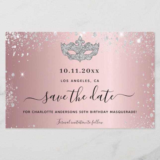 Papier Budget masquerade fête blush rose enregistrer la d (Devant)