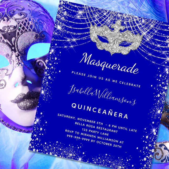 Papier Budget Masquerade royale bleu argent Quinceanera (Créateur téléchargé)