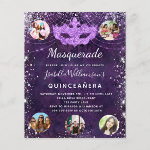 Papier Budget Masquerade violet Quinceanera invitation