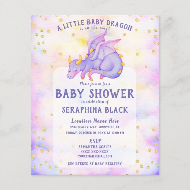 Papier BUDGET Mélange Dragon violet Baby shower Invitatio (Devant)